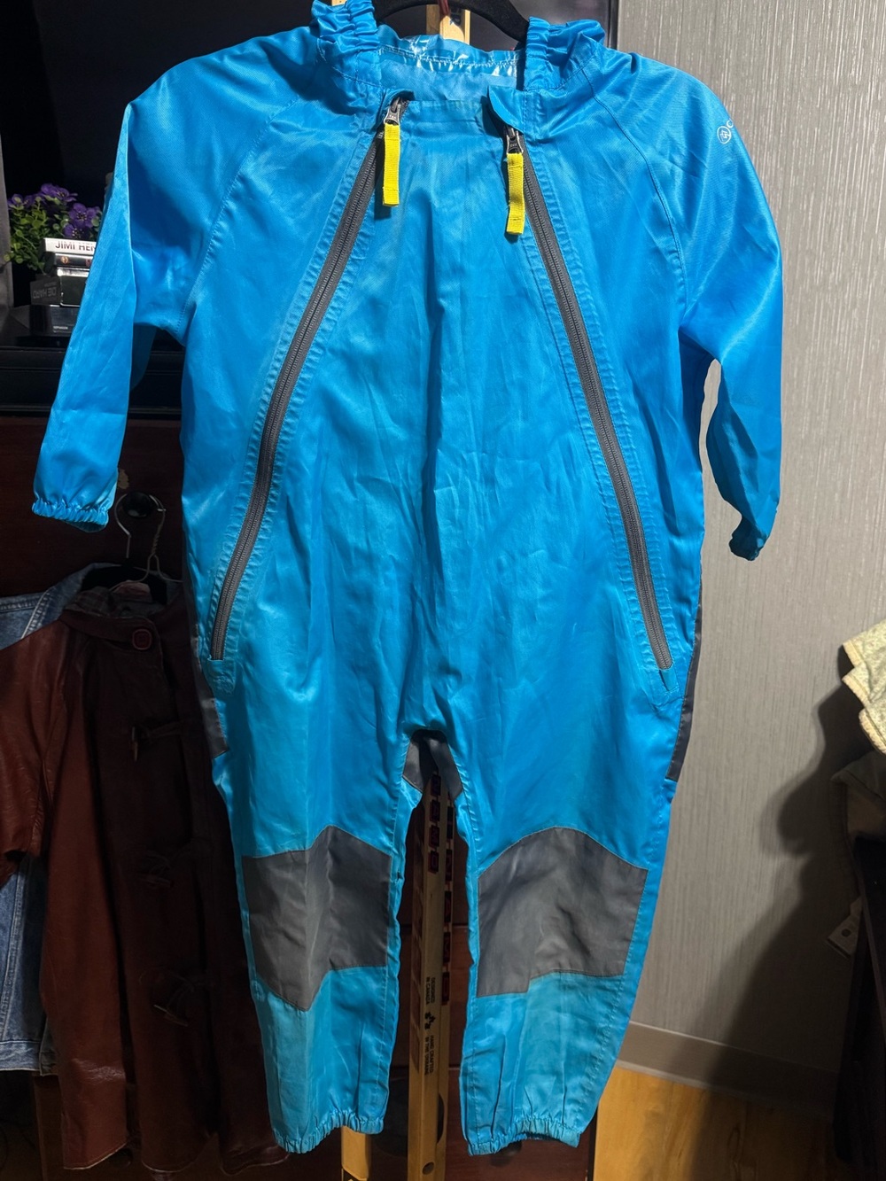 Cloudveil Kids Blue Grey Waterproof One Piece Rain Suit Splash Suit 4T AS IS